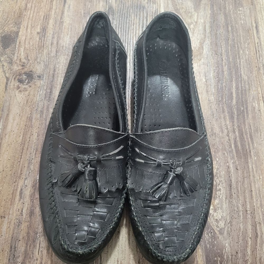 Earth Origins Black Woven Tassel Loafers Slip-Ons Leather Comfort Sz 10.5